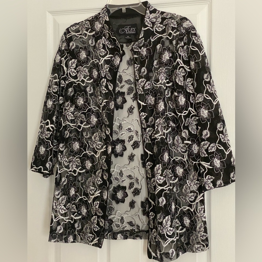 Alex Evenings Black and White Floral Jacket